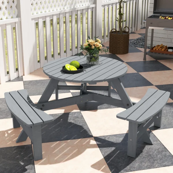 Outsunny 6 Seater Wooden Picnic Table - Grey - Image 3