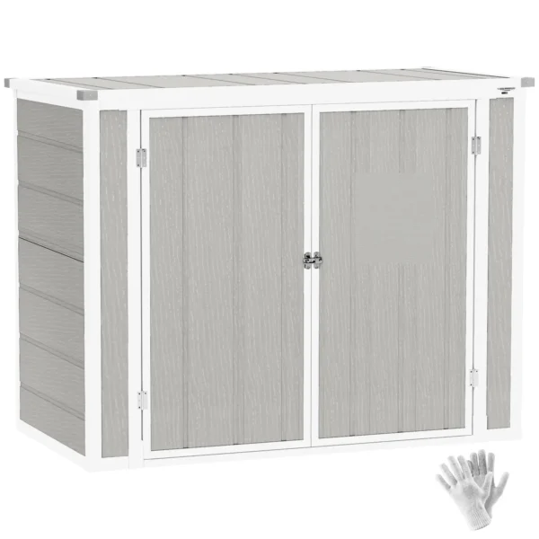 Outsunny Plastic Double Bin Storage Unit -  Light Grey - Image 4