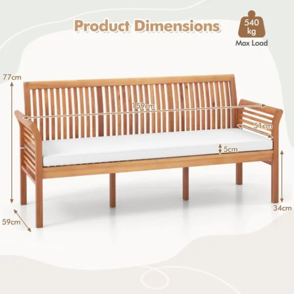 Pro-Tect Wooden 3-Person Porch Bench with High Backrest - Image 2
