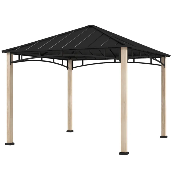 Outsunny 10x10 Hardtop Gazebo with Galvanised Metal Roof - Wood Grain Black