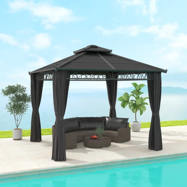 OutSunny 10'x10′ Hardtop Metal Gazebo Canopy with Galvanised Steel Frame - Dark Grey - Image 3