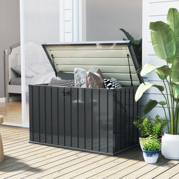 Outsunny 400 Litre Metal Galvanised Steel Garden Storage Box - Dark Grey - Image 6