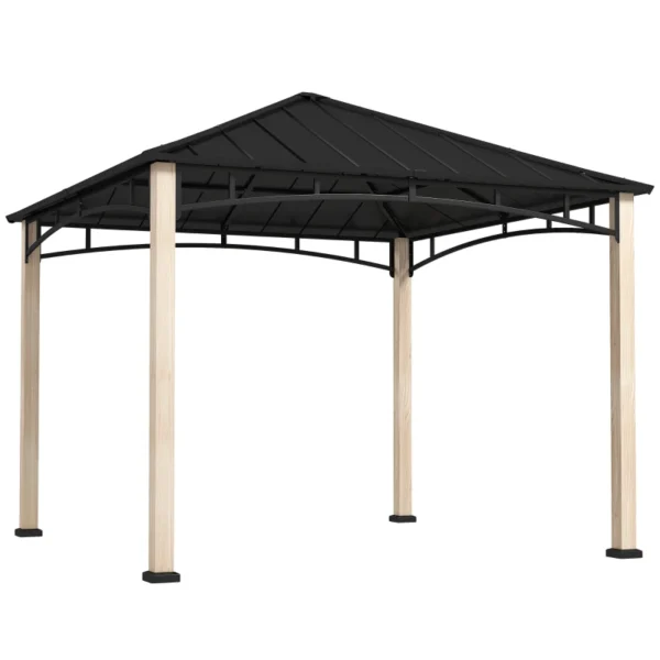 Outsunny 10x10 Hardtop Gazebo with Galvanised Metal Roof - Wood Grain Black - Image 7