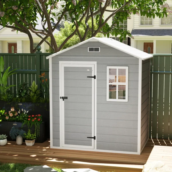 Outsunny 6'x4' Plastic Garden Storage Shed with Window - Grey - Image 6