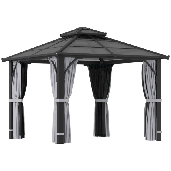 OutSunny 10'x10′ Hardtop Metal Gazebo Canopy with Double Polycarbonate Roof - Dark Grey - Image 7