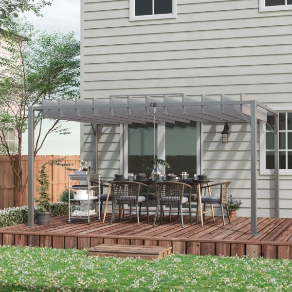 OutSunny 13'x10′ Metal Retractable Pergola - Grey - Image 7