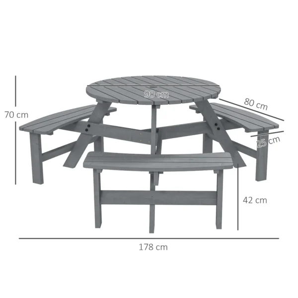 Outsunny 6 Seater Wooden Picnic Table - Grey - Image 6