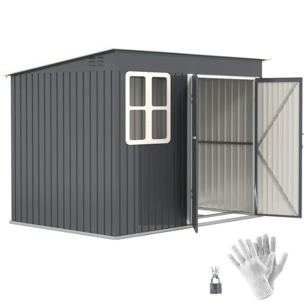 Outsunny 8.5ft x 6ft Metal Pent Garden Shed with Foundation Grid - Dark Grey - Image 7