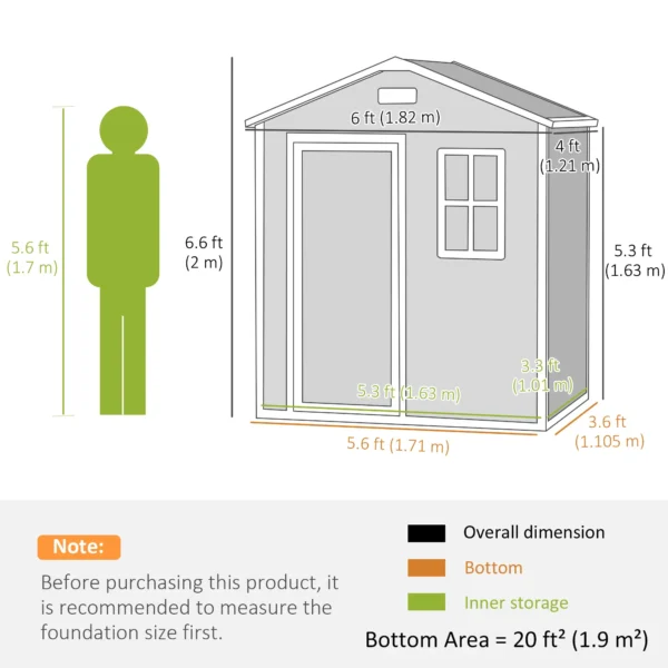 Outsunny 6'x4' Plastic Garden Storage Shed with Window - Grey - Image 7