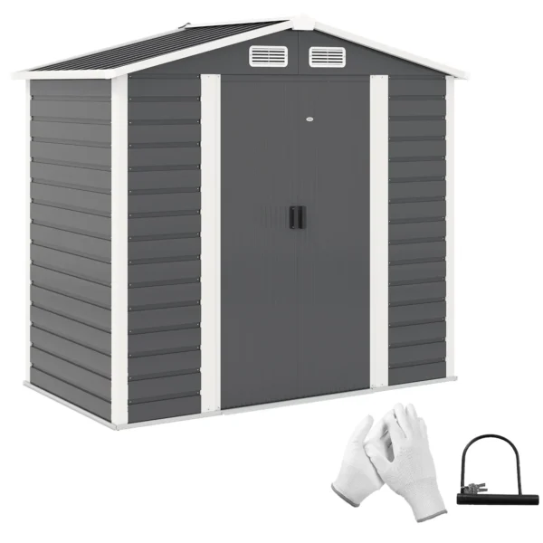 Outsunny 7ft x 4ft Metal Garden Shed with Foundation Grid - Dark Grey - Image 9