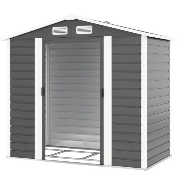 Outsunny 7ft x 4ft Metal Garden Shed with Foundation Grid - Dark Grey - Image 8