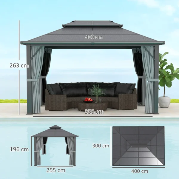 Outsunny 10x13 Hardtop Gazebo with UPF30+ Double Polycarbonate Roof - Grey - Image 9