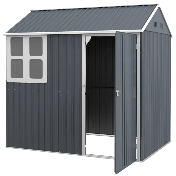 Outsunny 7ft x 6ft Metal Garden Shed with Window - Dark Grey