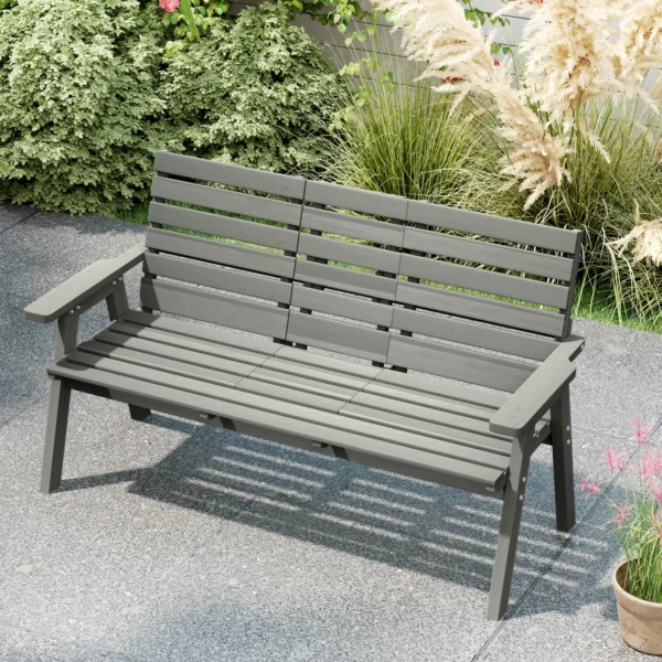 Outsunny Fir Wood Convertible 2 to 3 Seater Timber Garden Bench - Grey - Image 10