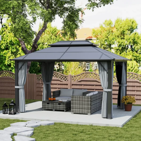 Outsunny 10x13 Hardtop Gazebo with UPF30+ Double Polycarbonate Roof - Grey - Image 10