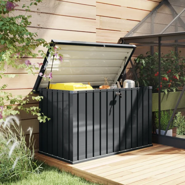 Outsunny 400 Litre Metal Galvanised Steel Garden Storage Box - Dark Grey