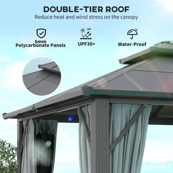 Outsunny 10x13 Hardtop Gazebo with UPF30+ Double Polycarbonate Roof - Grey - Image 11