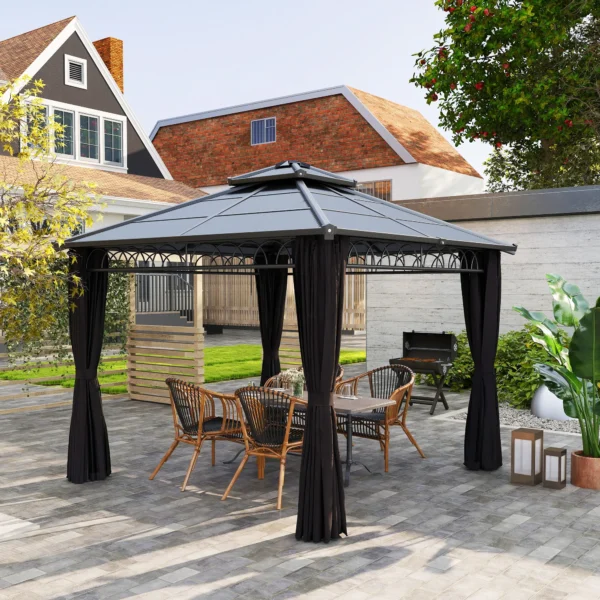 OutSunny 10'x10′ Hardtop Metal Gazebo Canopy with Galvanised Steel Frame - Dark Grey - Image 9