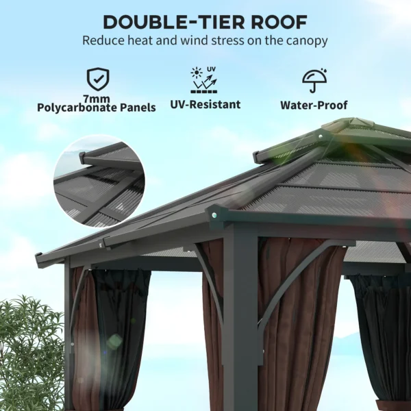 OutSunny 10'x10′ Hardtop Metal Gazebo Canopy with Double Polycarbonate Roof - Brown - Image 11