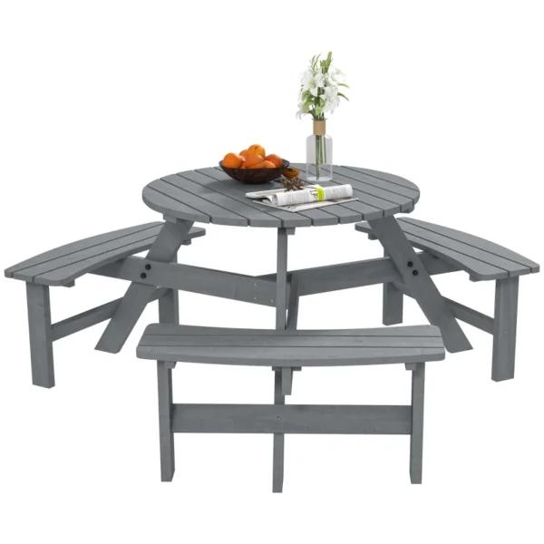 Outsunny 6 Seater Wooden Picnic Table - Grey - Image 10