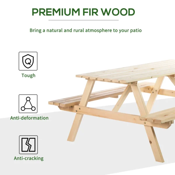 Outsunny 4 Seater Wooden Rectangular Picnic Table - Image 9