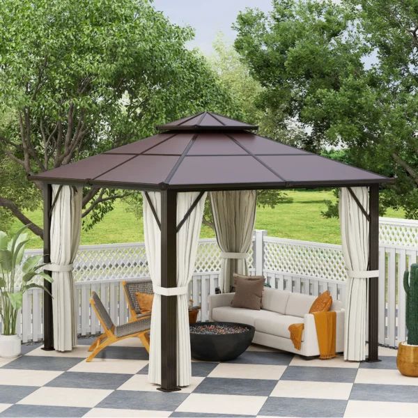 OutSunny 10'x10′ Hardtop Metal Gazebo with UPF30+ Double Polycarbonate Roof -  Beige - Image 10