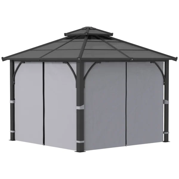 OutSunny 10'x10′ Hardtop Metal Gazebo Canopy with Double Polycarbonate Roof - Dark Grey - Image 12