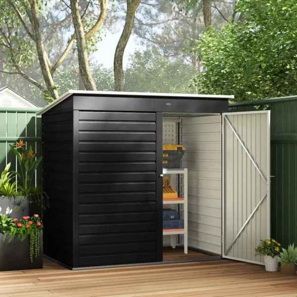 Outsunny 6ft x 4ft Metal Outdoor Tool Storage Shed with Lockable Door - Dark Grey & White - Image 10