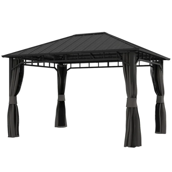 Outsunny 10x13 Hardtop Gazebo with Galvanised Steel Roof and Water Gutter - Dark Grey - Image 10