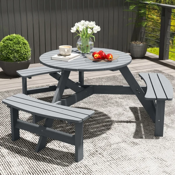 Outsunny 6 Seater Wooden Picnic Table - Grey