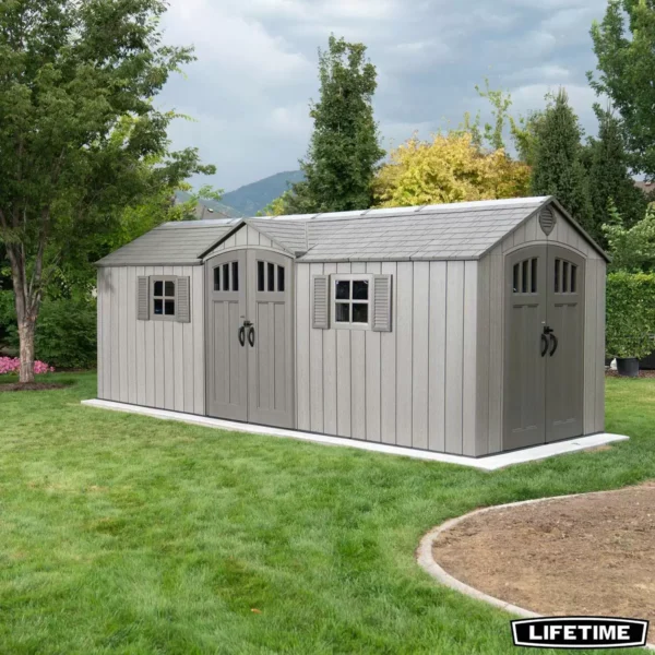 Lifetime 20×8 Dual Entry Outdoor Storage Shed X60351 -Rough Cut Grey - Image 2