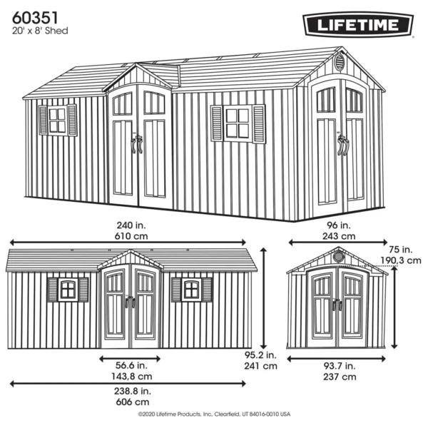 Lifetime 20×8 Dual Entry Outdoor Storage Shed X60351 -Rough Cut Grey - Image 4