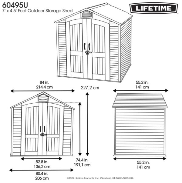 Lifetime 7’x4.5′ Heavy Duty Plastic Storage Shed Model X60459U - Image 8