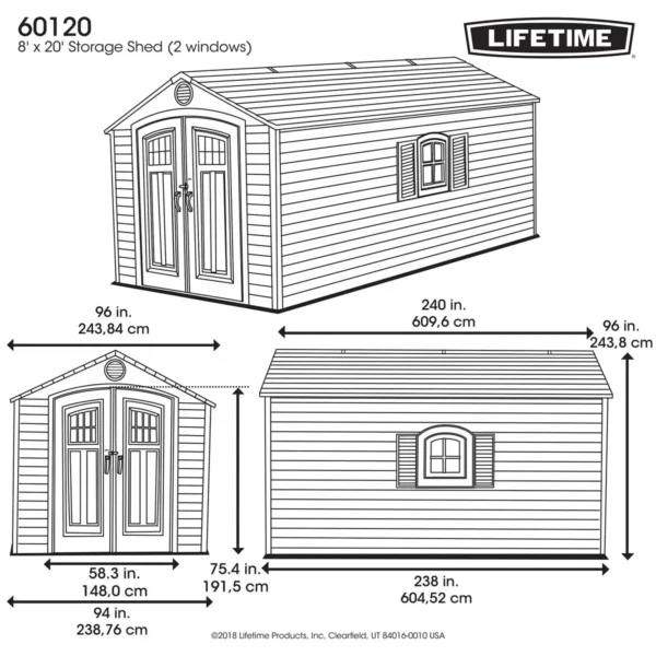 Lifetime 8'x20' Heavy Duty Plastic Shed X60470 - Desert Sand - Image 2