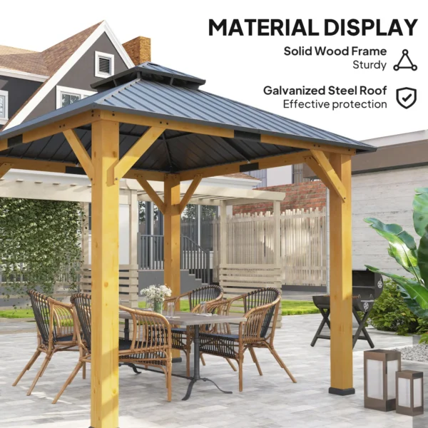 OutSunny 10’x10′ Hardtop Gazebo Canopy with 2-Tier Roof & Solid Wood Frame – Grey - Image 4