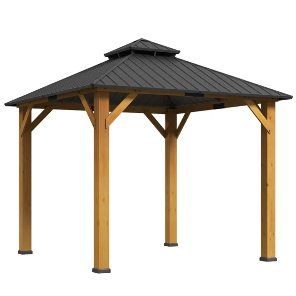 OutSunny 10’x10′ Hardtop Gazebo Canopy with 2-Tier Roof & Solid Wood Frame – Grey - Image 5