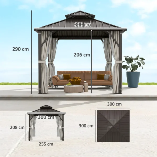 Outsunny 10x10 Hardtop Gazebo Canopy with Double Metal Roof- Beige - Image 4