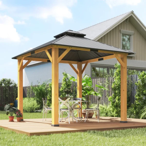 OutSunny 10’x10′ Hardtop Gazebo Canopy with 2-Tier Roof & Solid Wood Frame – Grey - Image 8