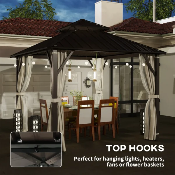 Outsunny 10x10 Hardtop Gazebo Canopy with Double Metal Roof- Beige - Image 2