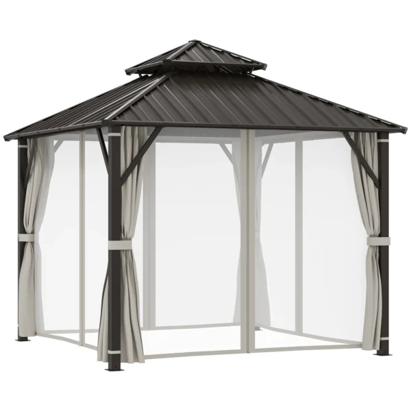 Outsunny 10x10 Hardtop Gazebo Canopy with Double Metal Roof- Beige