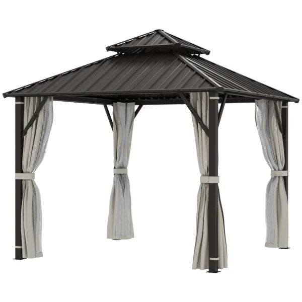 Outsunny 10x10 Hardtop Gazebo Canopy with Double Metal Roof- Beige - Image 7