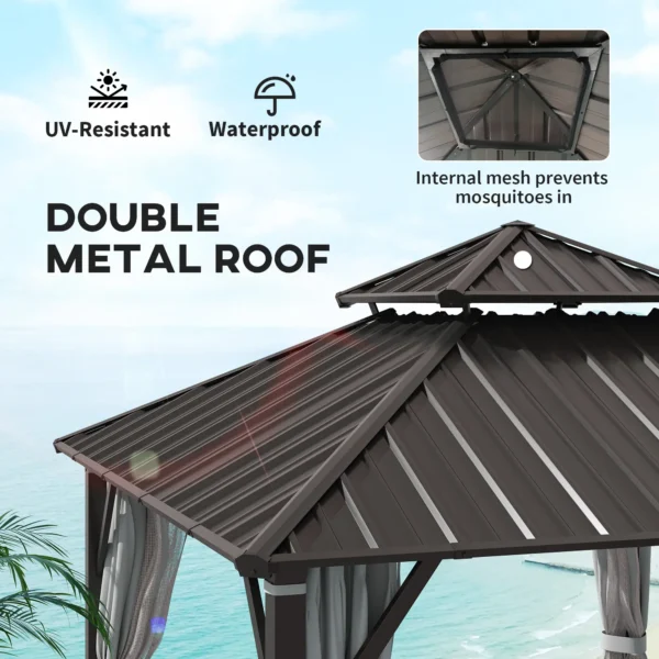 Outsunny 10x10 Hardtop Gazebo Canopy with Double Metal Roof- Beige - Image 9