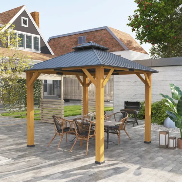 OutSunny 10’x10′ Hardtop Gazebo Canopy with 2-Tier Roof & Solid Wood Frame – Grey - Image 10