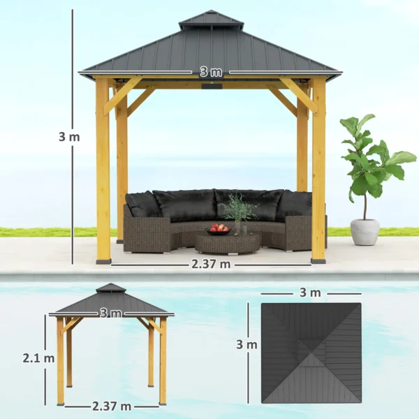 OutSunny 10’x10′ Hardtop Gazebo Canopy with 2-Tier Roof & Solid Wood Frame – Grey - Image 11