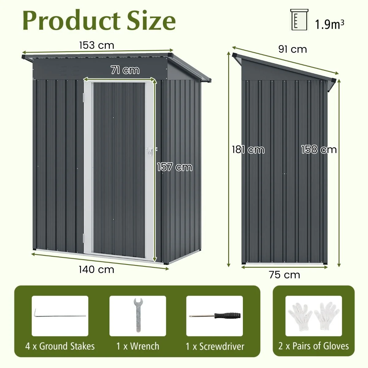 Pro-Tect 5'x2.5' Metal Pent Shed - Grey - Image 10