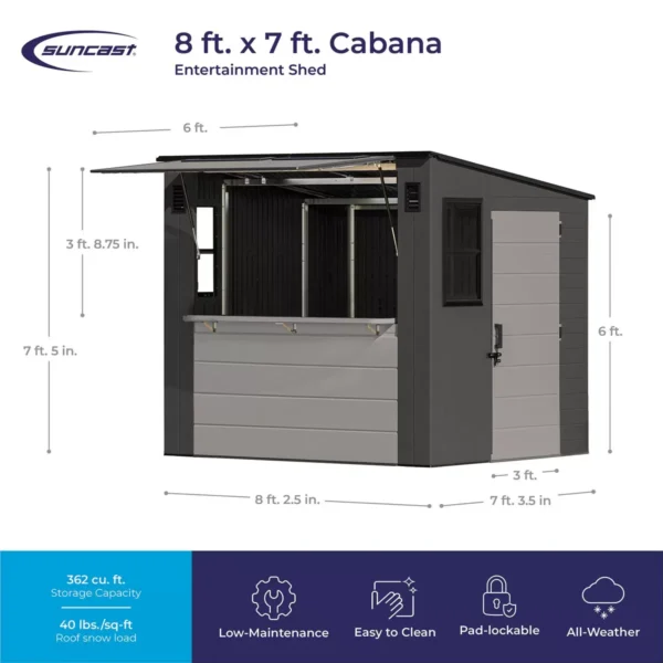 Suncast 8'x7' Cabana Plastic Entertainment Shed X - Image 3