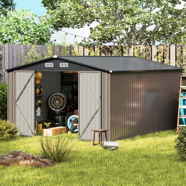 Pro-Tect 10'x14' Metal Apex Shed - Warm Grey - Image 2