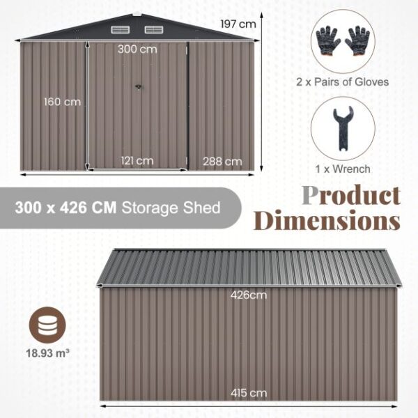 Pro-Tect 10'x14' Metal Apex Shed - Dark Grey - Image 2