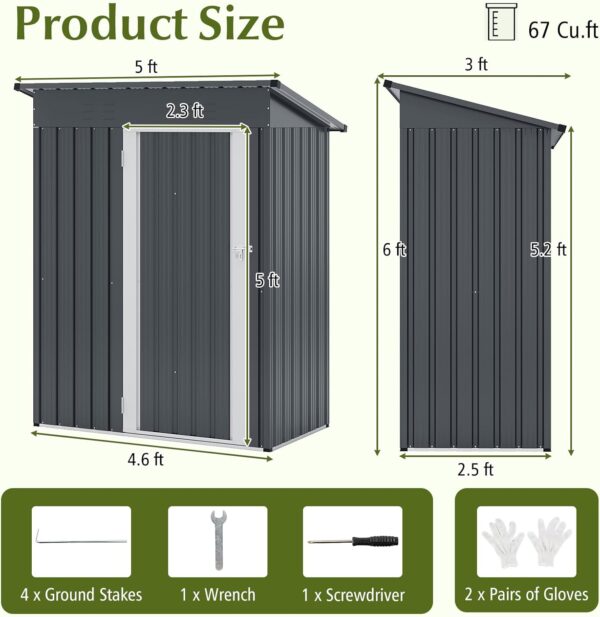 Pro-Tect 5'x2.5' Metal Pent Shed - Grey - Image 2
