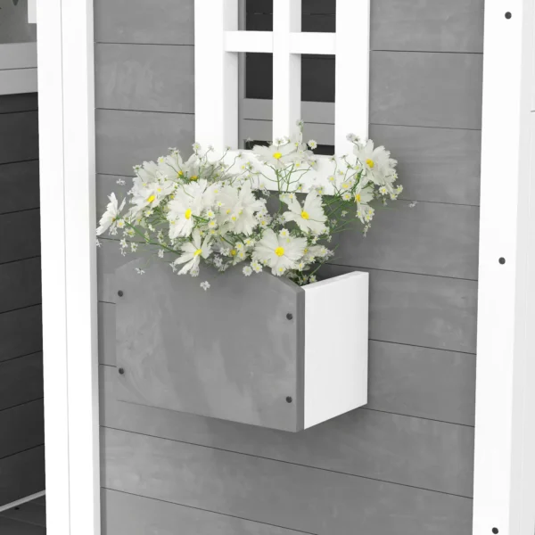 Outsunny Timber Playhouse with Front Door - Grey - Image 2